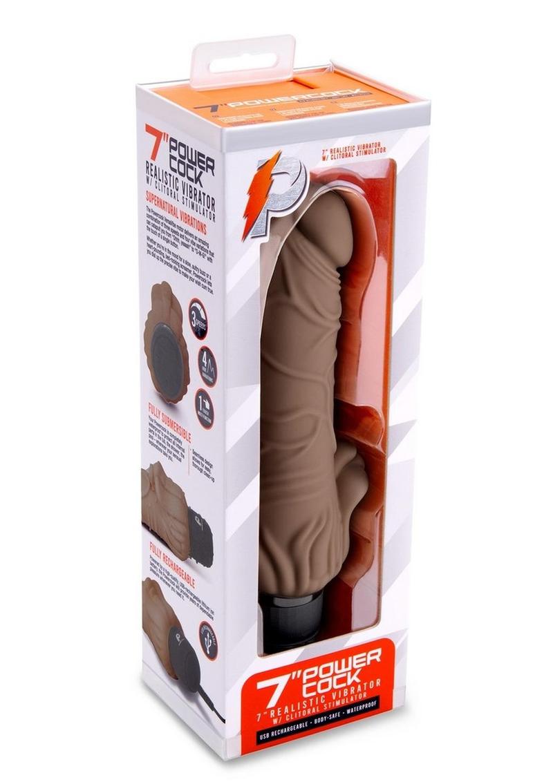 Load image into Gallery viewer, Powercocks Silicone Realistic Vibrator with Clitoral Stimulator - Chocolate - 7in
