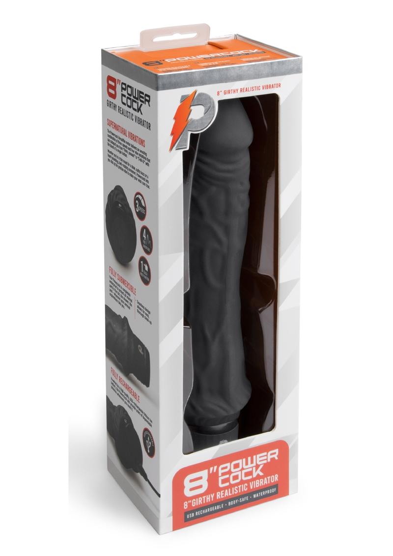 Load image into Gallery viewer, Powercocks Silicone Rechargeable Girthy Realistic Vibrator - Black - 8in
