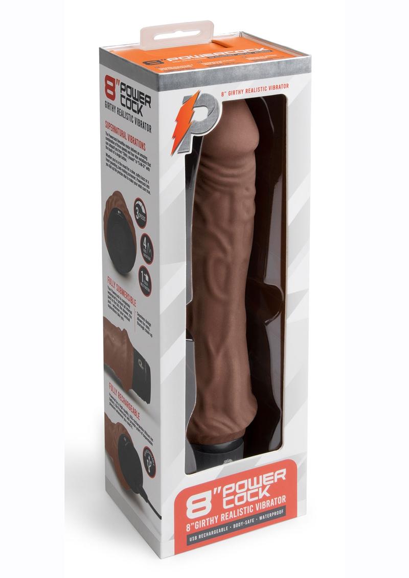 Load image into Gallery viewer, Powercocks Silicone Rechargeable Girthy Realistic Vibrator - Chocolate - 8in
