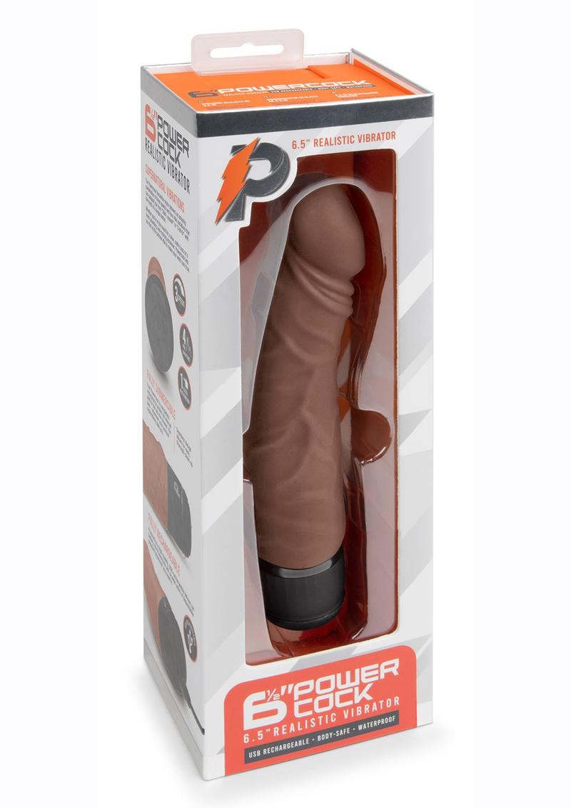 Load image into Gallery viewer, Powercocks Silicone Rechargeable Realistic Vibrator - Chocolate - 6.5in
