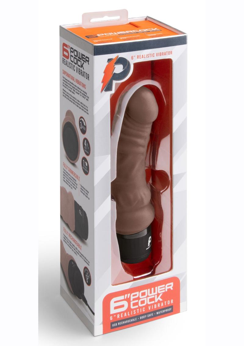 Load image into Gallery viewer, Powercocks Silicone Rechargeable Realistic Vibrator - Chocolate - 6in
