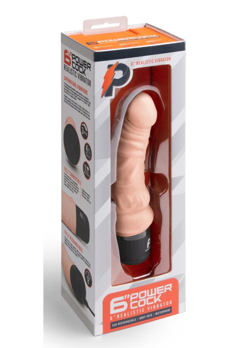 Load image into Gallery viewer, Powercocks Silicone Rechargeable Realistic Vibrator - Vanilla - 6in

