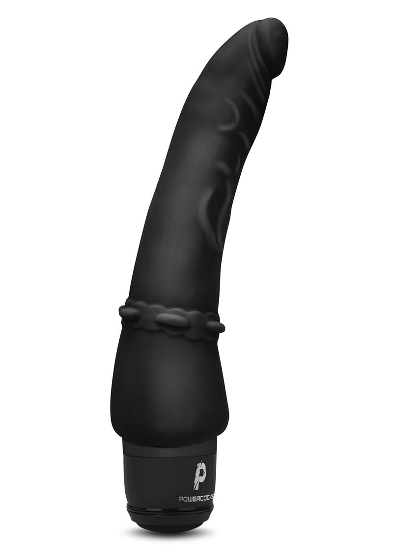 Load image into Gallery viewer, Powercocks Silicone Rechargeable Slim Anal Realistic Vibrator - Black - 7in
