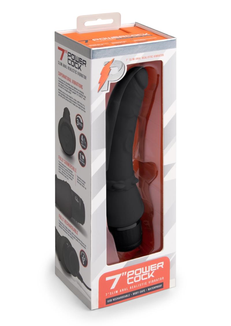 Load image into Gallery viewer, Powercocks Silicone Rechargeable Slim Anal Realistic Vibrator - Black - 7in
