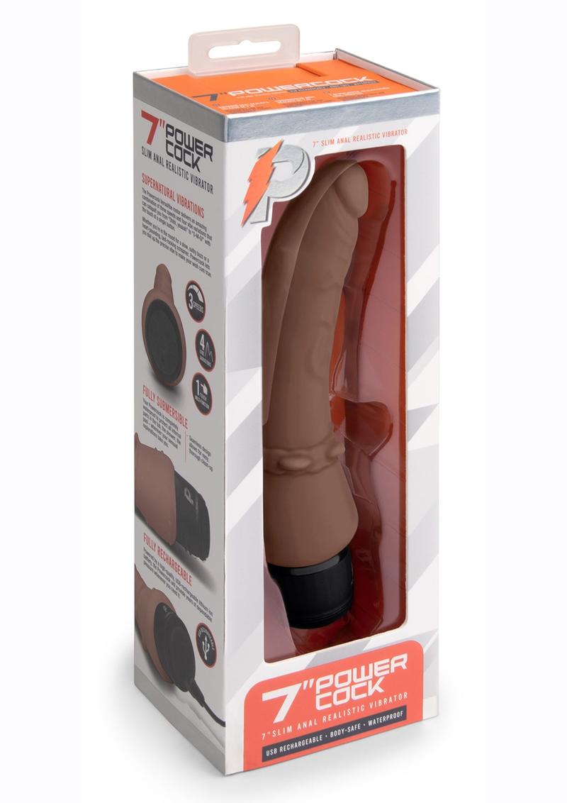 Load image into Gallery viewer, Powercocks Silicone Rechargeable Slim Anal Realistic Vibrator - Chocolate - 7in
