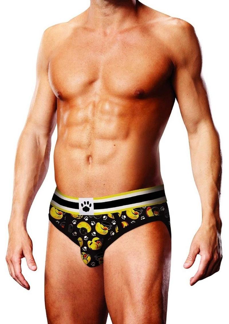 Load image into Gallery viewer, Prowler BDSM Rubber Ducks Brief - Black/Yellow - Large
