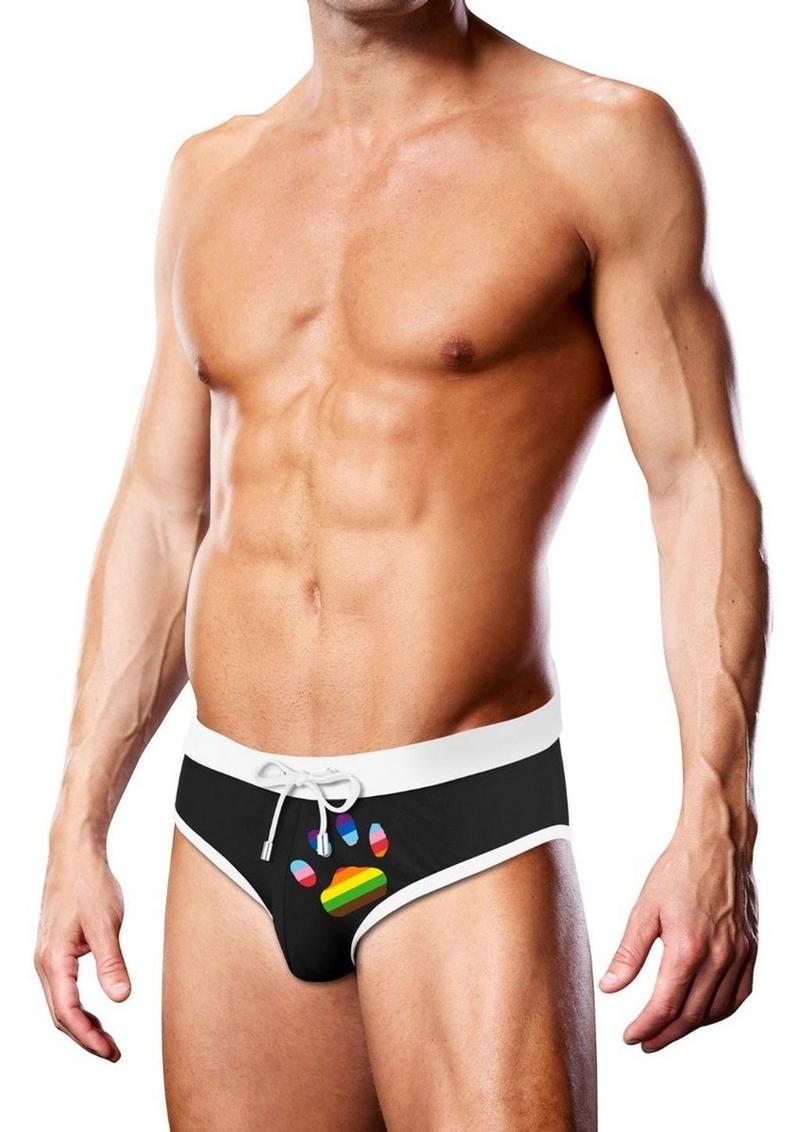 Load image into Gallery viewer, Prowler Oversized Paw Swimming Brief - Black/Multicolor/Rainbow - Small
