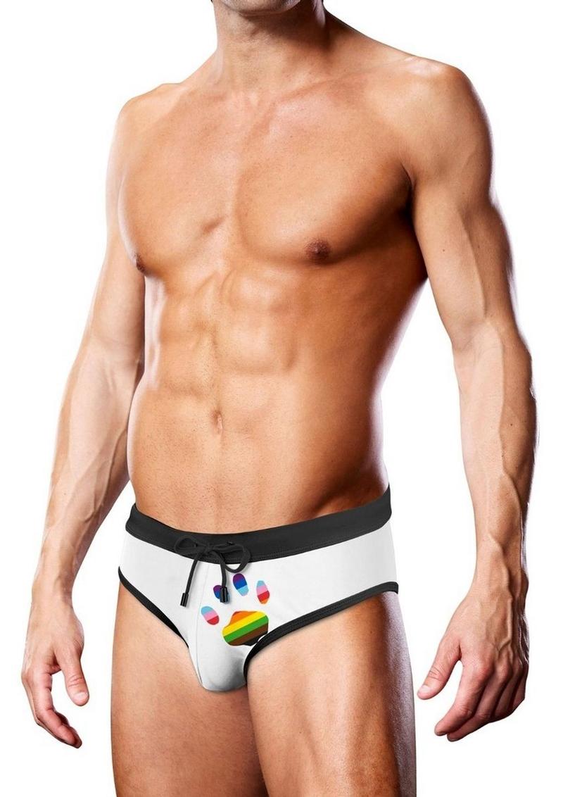 Load image into Gallery viewer, Prowler Oversized Paw Swimming Brief - Multicolor/Rainbow/White - Small
