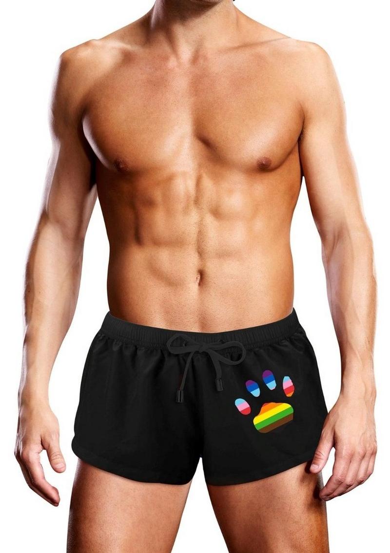 Load image into Gallery viewer, Prowler Oversized Paw Swimming Trunk - Black/Multicolor/Rainbow - Small
