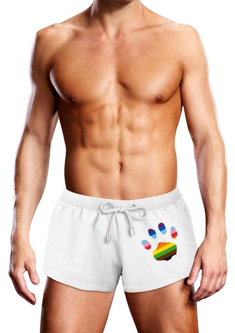 Load image into Gallery viewer, Prowler Oversized Paw Swimming Trunk - Multicolor/Rainbow/White - Small
