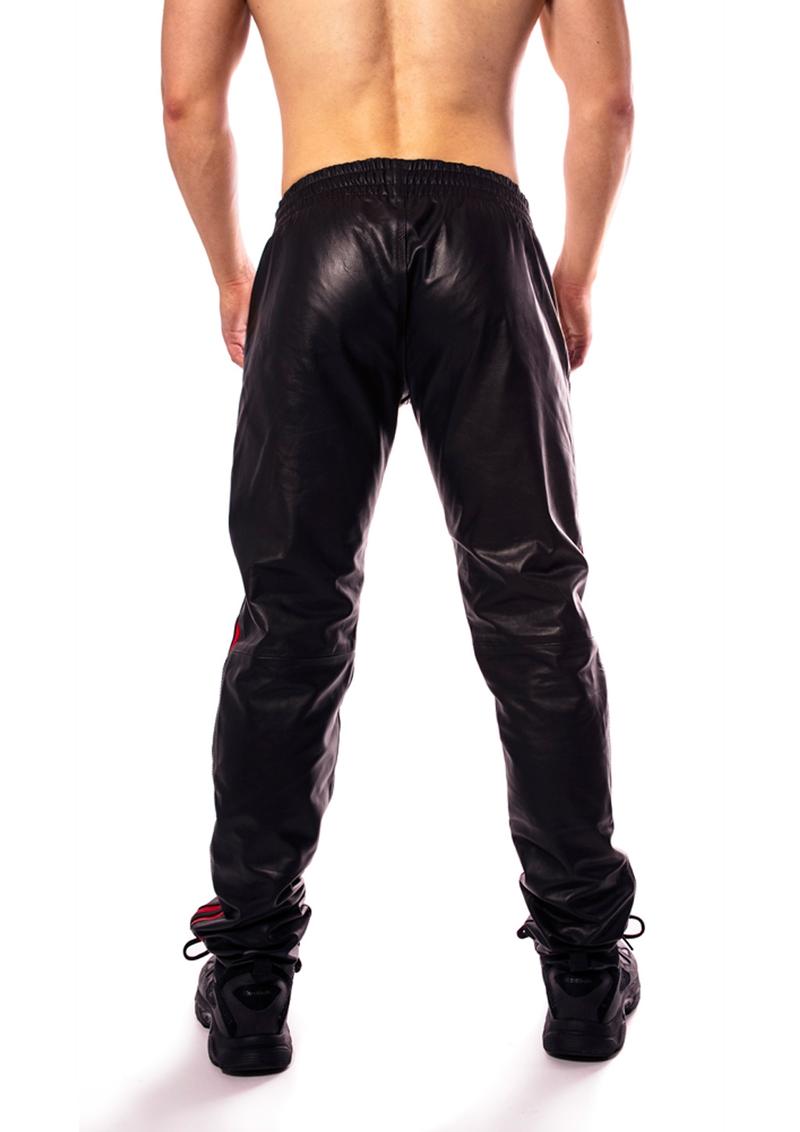 Load image into Gallery viewer, Prowler Red Leather Joggers - Black/Red - Medium
