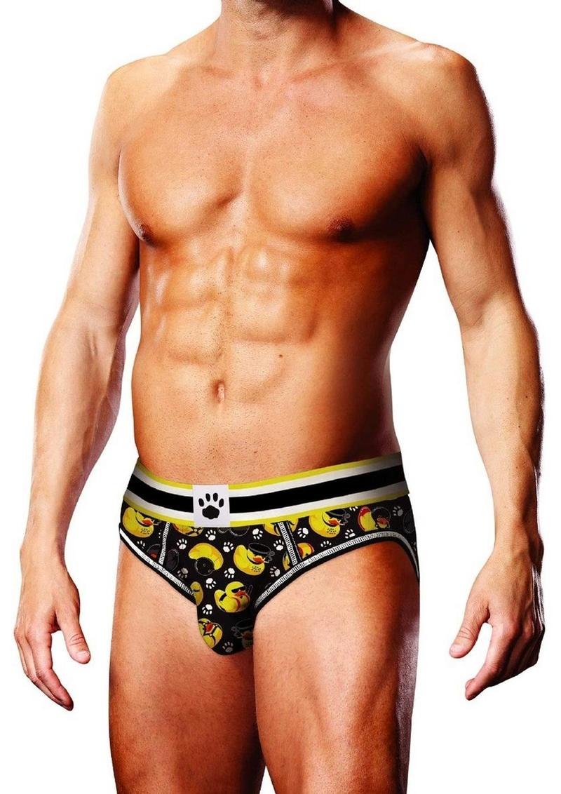 Load image into Gallery viewer, Prowler BDSM Rubber Ducks Open Brief - Black/Yellow - Large
