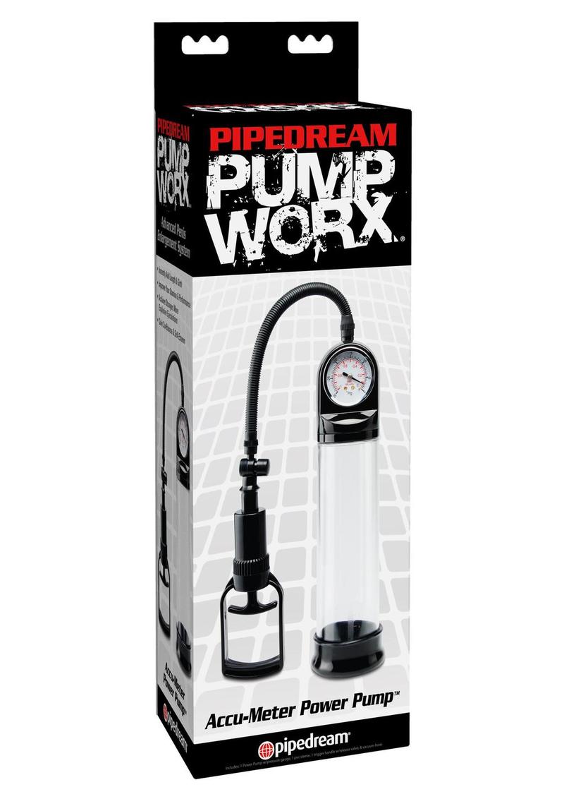 Load image into Gallery viewer, Pump Worx Accu-Meter Power Penis Pump - Black/Clear
