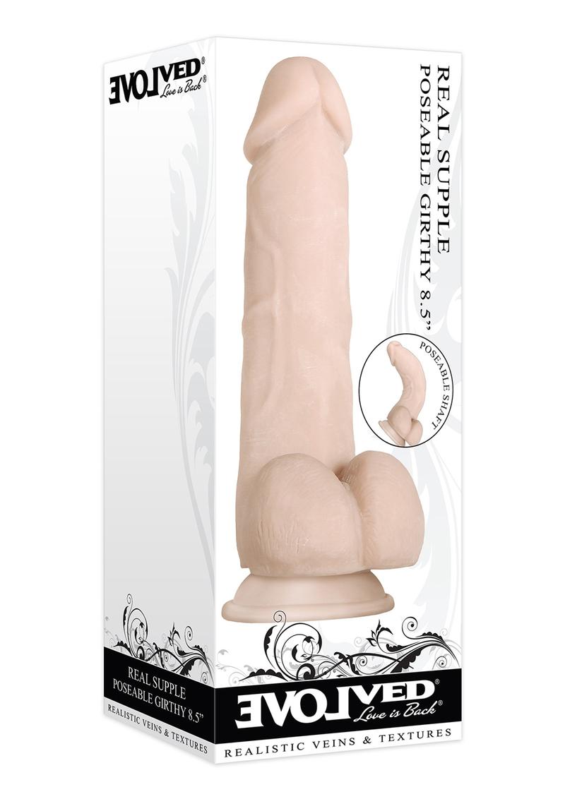 Load image into Gallery viewer, Real Supple Girthy Poseable Dildo with Balls - Flesh/Vanilla - 8.5in
