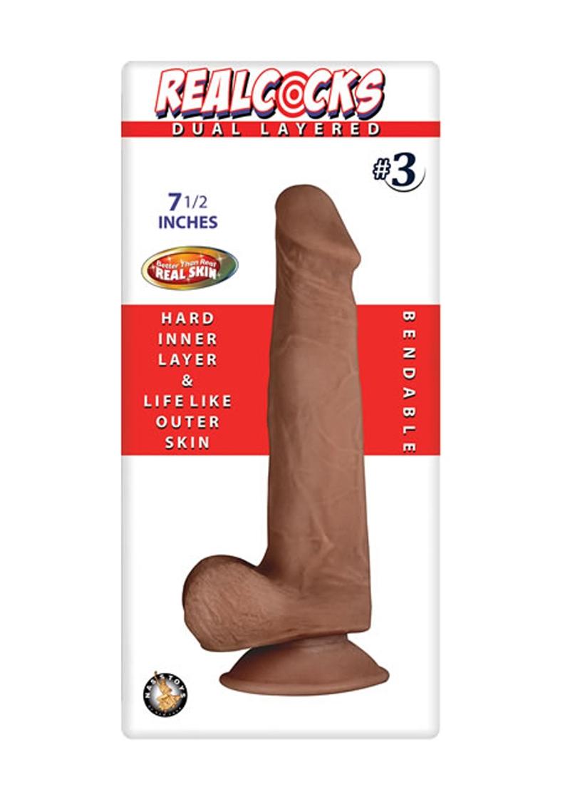 Load image into Gallery viewer, Realcocks Dual Layered #3 Bendable Dildo - Brown/Caramel - 7.5in
