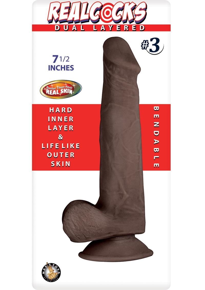 Load image into Gallery viewer, Realcocks Dual Layered #3 Bendable Dildo - Brown/Chocolate - 7.5in
