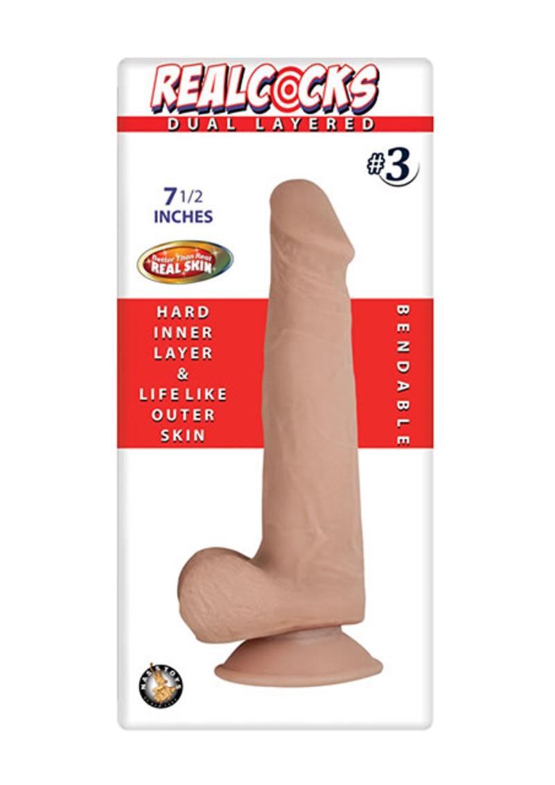 Load image into Gallery viewer, Realcocks Dual Layered #3 Bendable Dildo - Flesh/Vanilla - 7.5in
