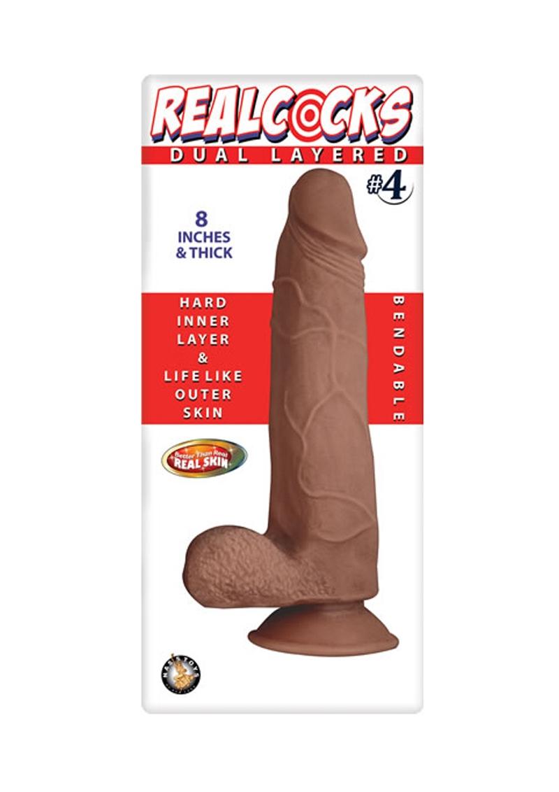 Load image into Gallery viewer, Realcocks Dual Layered #4 Bendable Thick Dildo - Brown/Caramel - 8in
