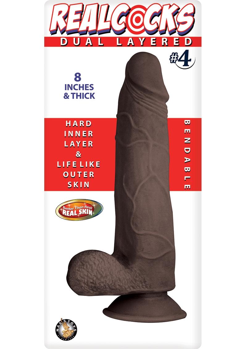 Load image into Gallery viewer, Realcocks Dual Layered #4 Bendable Thick Dildo - Brown/Chocolate - 8in
