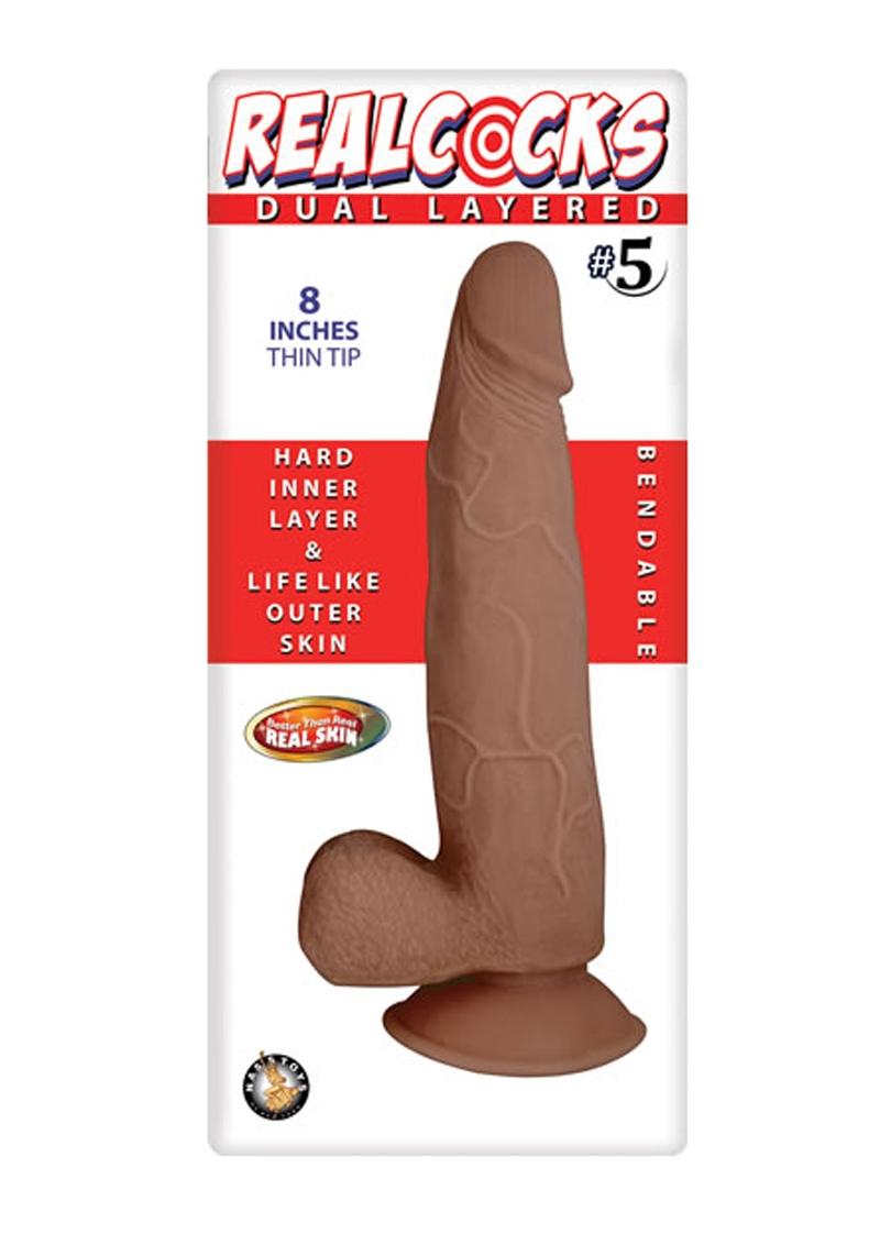 Load image into Gallery viewer, Realcocks Dual Layered #5 Bendable Dildo Thin Tip - Brown/Caramel - 8in
