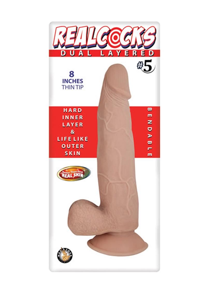 Load image into Gallery viewer, Realcocks Dual Layered #5 Bendable Dildo Thin Tip - Flesh/Vanilla - 8in
