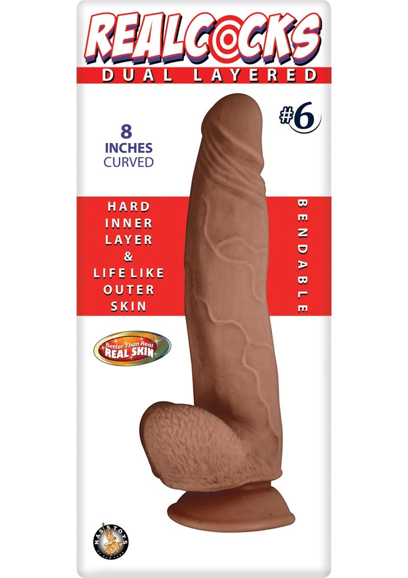 Load image into Gallery viewer, Realcocks Dual Layered #6 Bendable Dildo Curved - Brown/Caramel - 8in
