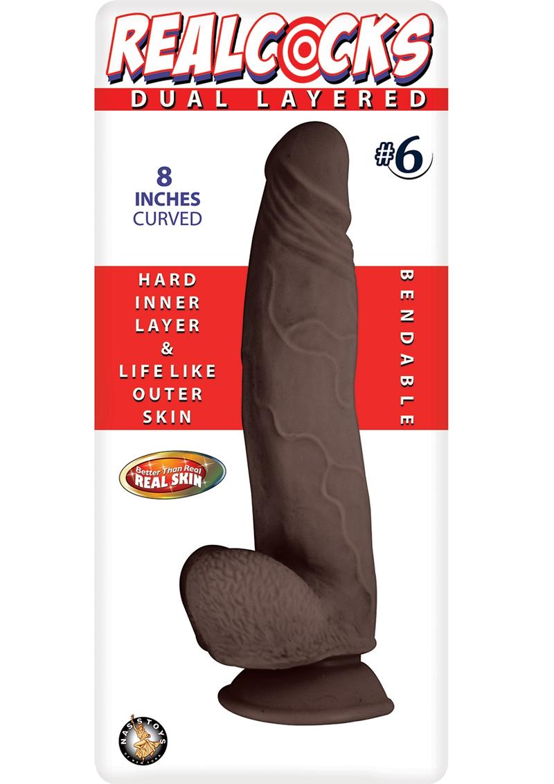 Load image into Gallery viewer, Realcocks Dual Layered #6 Bendable Dildo Curved - Brown/Chocolate - 8in
