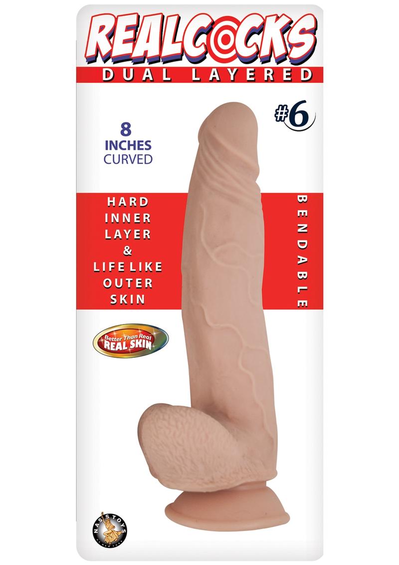 Load image into Gallery viewer, Realcocks Dual Layered #6 Bendable Dildo Curved - Flesh/Vanilla - 8in
