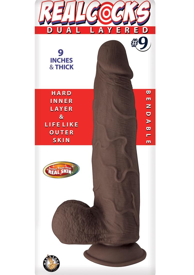 Load image into Gallery viewer, Realcocks Dual Layered #9 Bendable Thick Dildo - Chocolate - 9in
