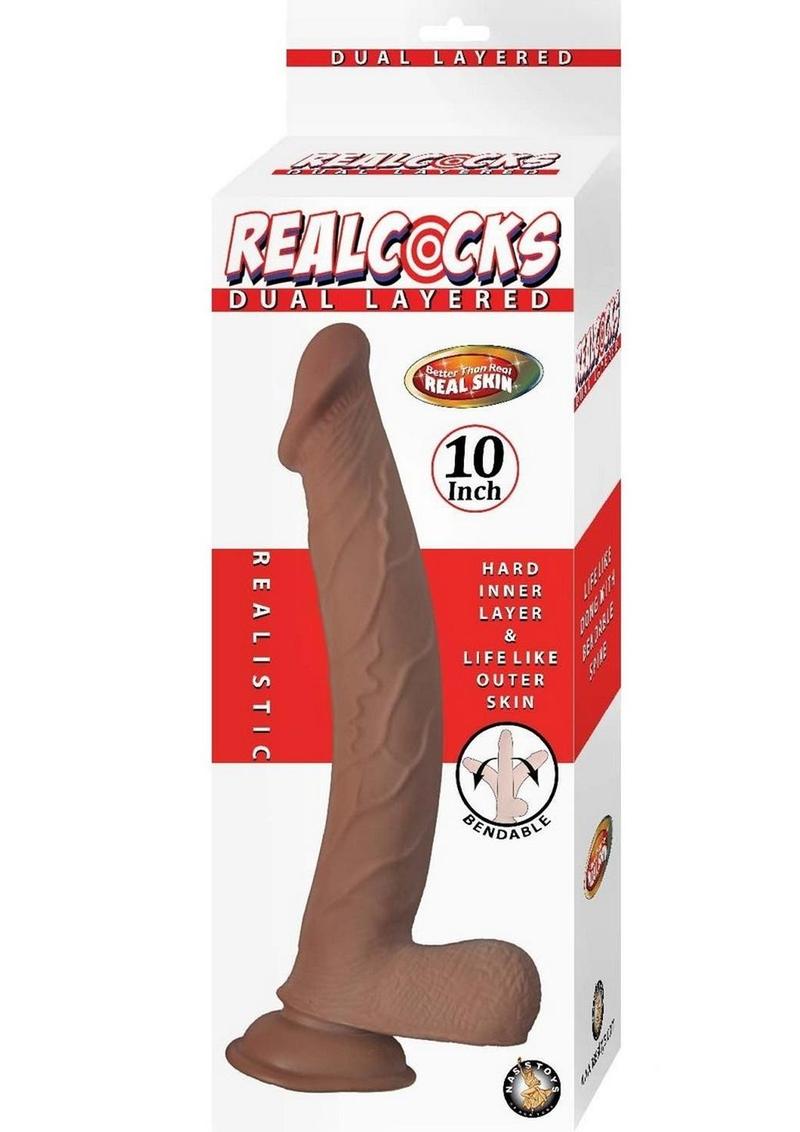 Load image into Gallery viewer, Realcocks Dual Layered Bendable Dildo - Chocolate - 10in
