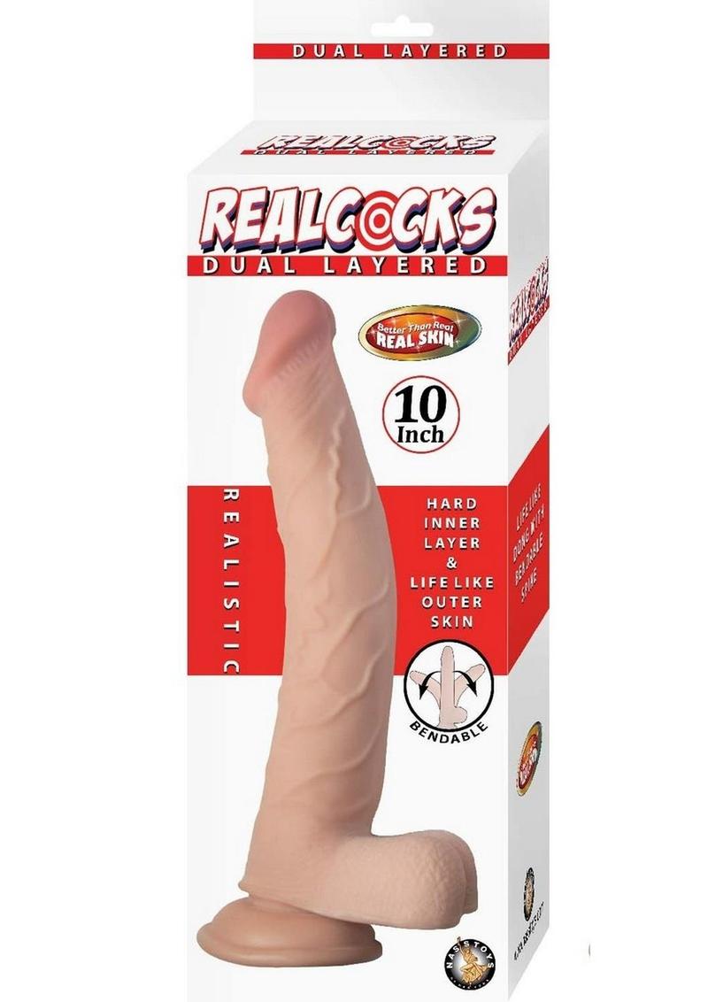 Load image into Gallery viewer, Realcocks Dual Layered Bendable Dildo - Vanilla - 10in
