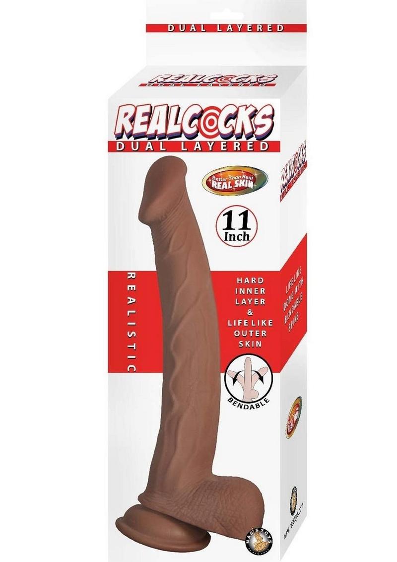 Load image into Gallery viewer, Realcocks Dual Layered Bendable Dildo - Chocolate - 11in
