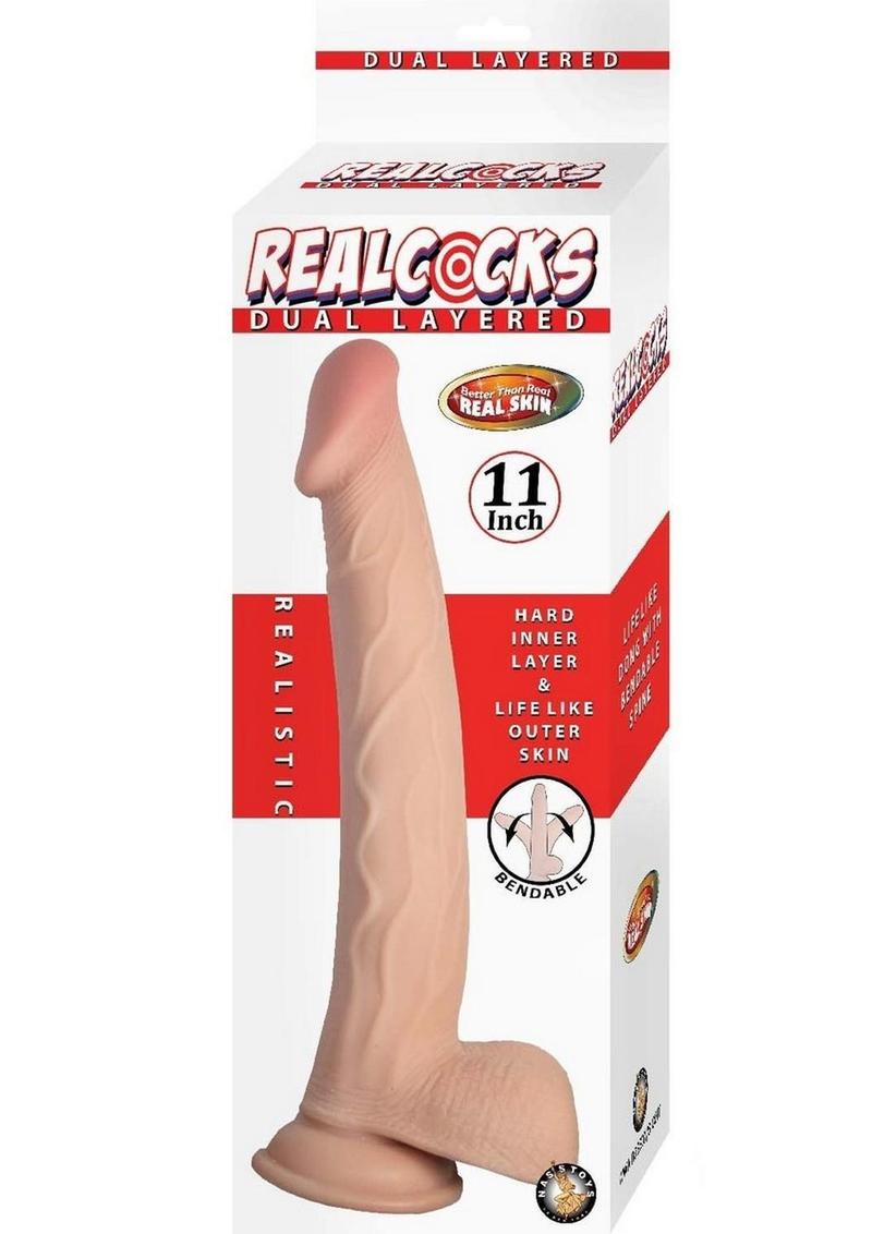 Load image into Gallery viewer, Realcocks Dual Layered Bendable Dildo - Vanilla - 11in
