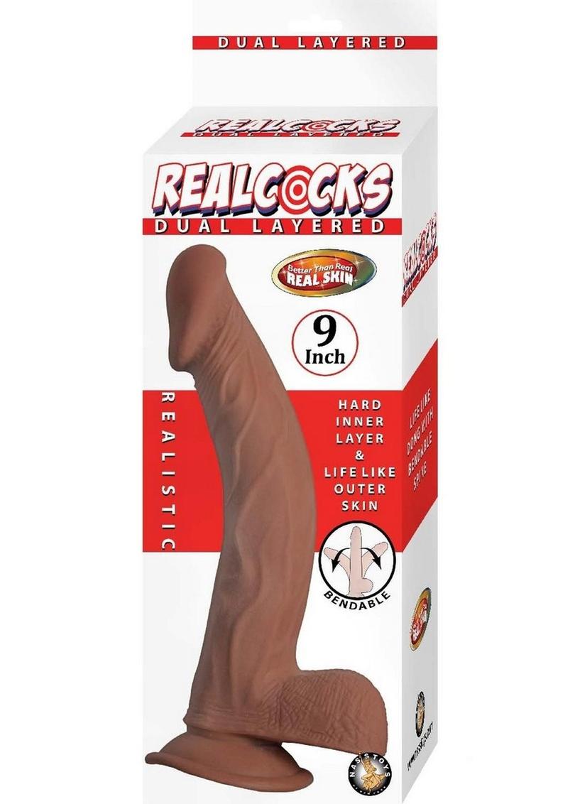 Load image into Gallery viewer, Realcocks Dual Layered Bendable Dildo - Chocolate - 9in
