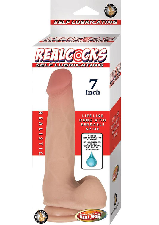 Realcocks Self Lubricating Bendable Dildo with Balls - Vanilla - 7in