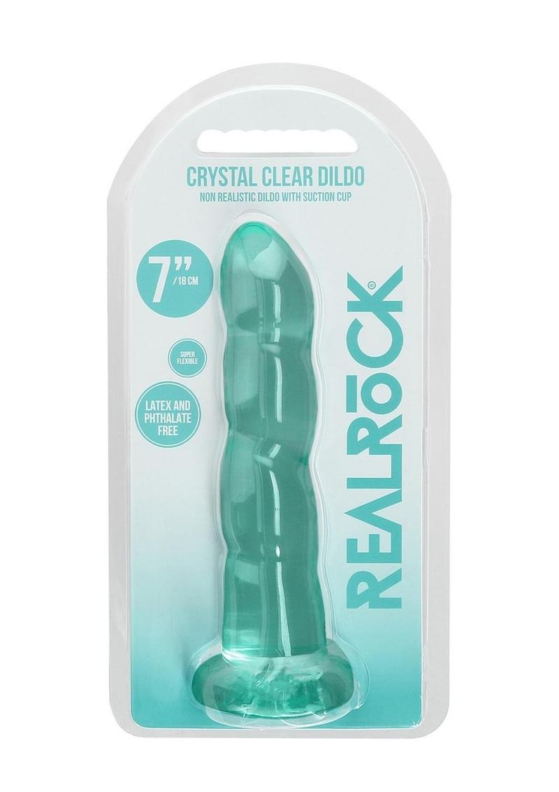 Load image into Gallery viewer, Realrock Crystal Clear Dildo with Suction Cup - Clear/Green - 7in
