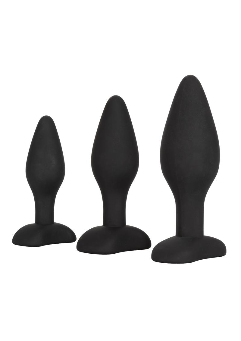 Load image into Gallery viewer, Silicone Anal Exerciser Anal Plug - Black - 3 Per Set/Set
