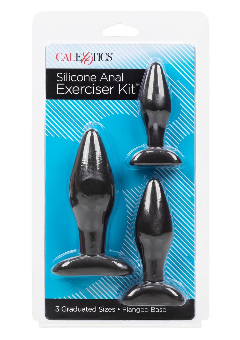 Load image into Gallery viewer, Silicone Anal Exerciser Anal Plug - Black - 3 Per Set/Set
