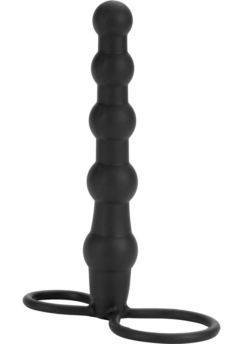 Load image into Gallery viewer, Silicone Beaded Double Rider Anal Probe Cock Ring - Black
