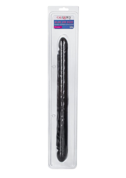 Slim Jim Duo Veined Super Slim Double Dildo - Black - 17in