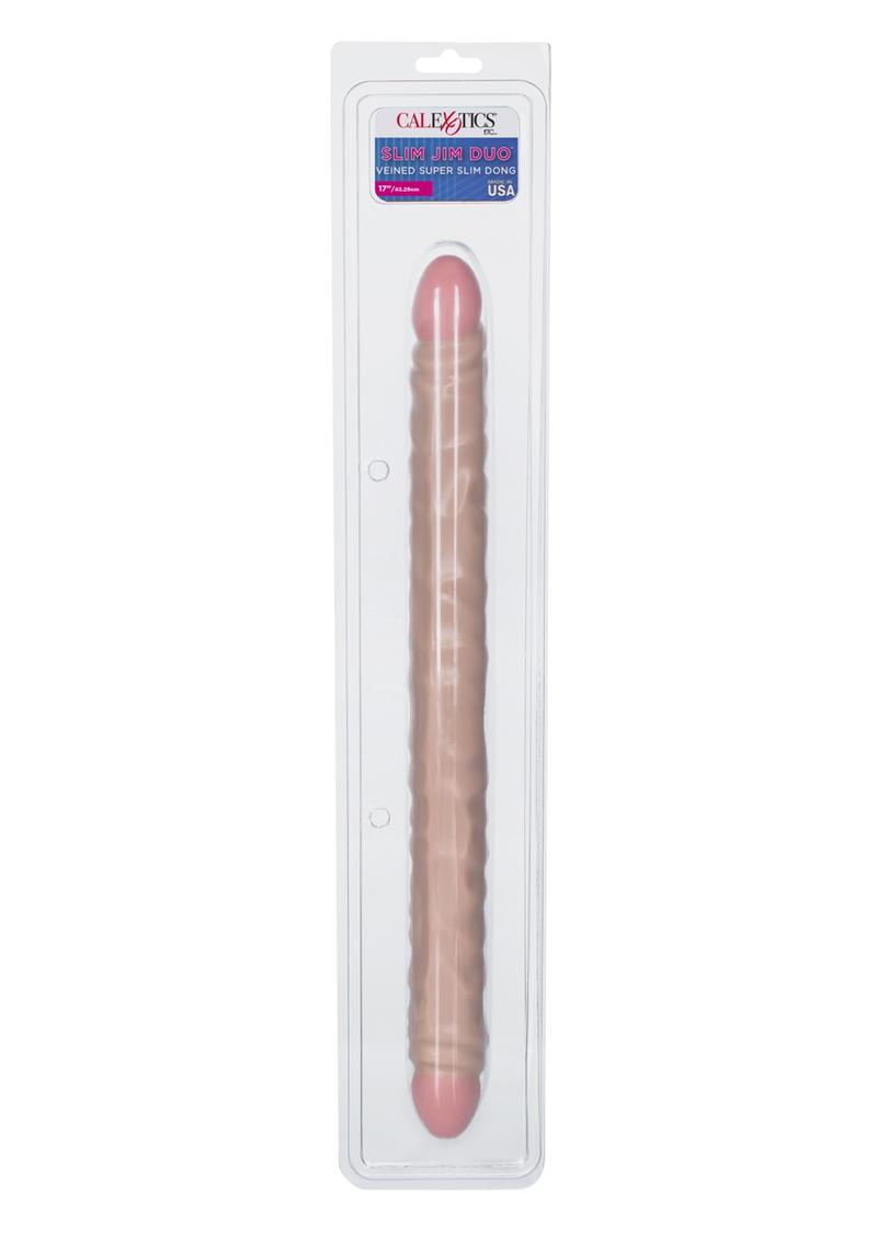 Load image into Gallery viewer, Slim Jim Duo Veined Super Slim Double Dildo - Vanilla - 17in
