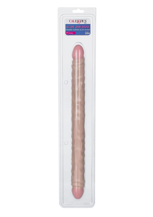 Slim Jim Duo Veined Super Slim Double Dildo - Vanilla - 17in