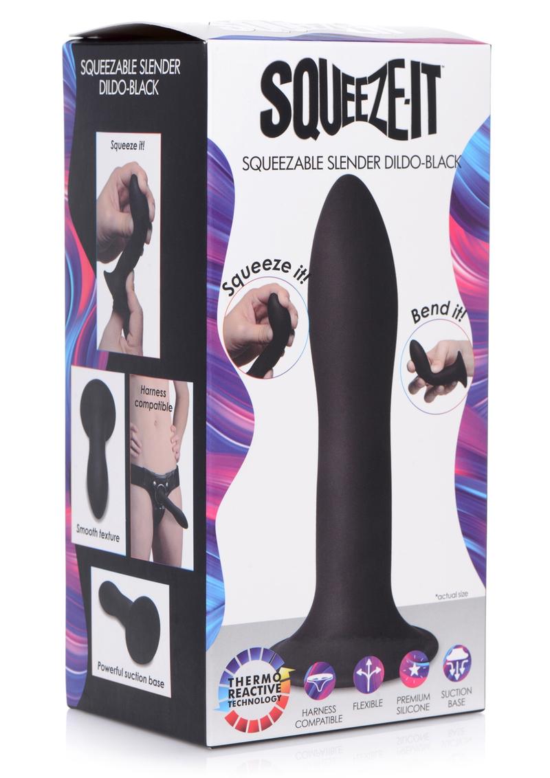 Load image into Gallery viewer, Squeeze-It Squeezable Slender Silicone Dildo - Black - 5.3in
