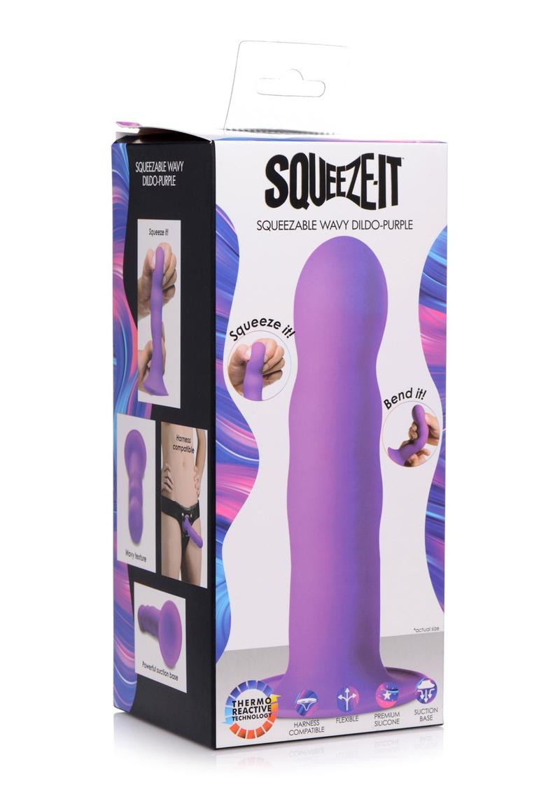 Load image into Gallery viewer, Squeeze-It Squeezable Wavy Silicone Dildo - Purple - 7.3in
