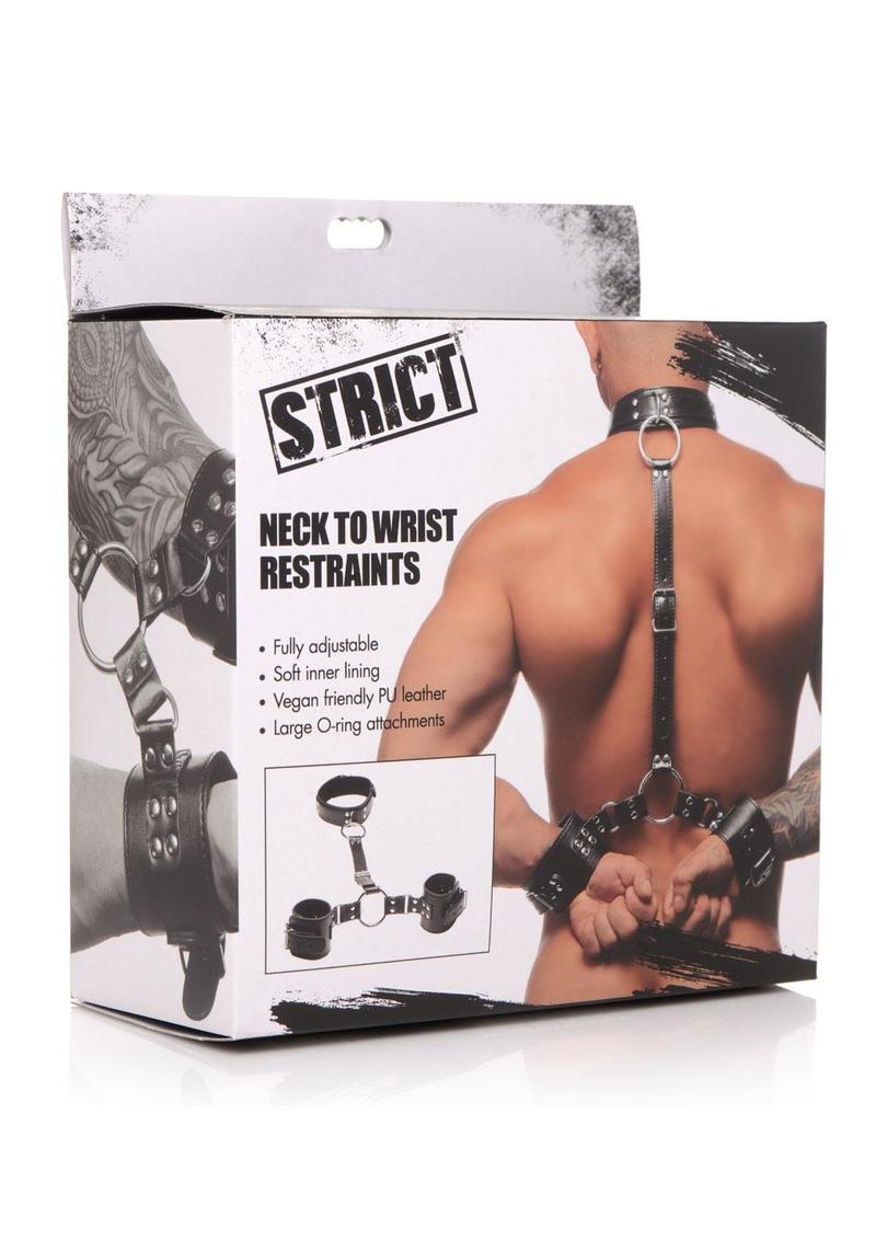 Load image into Gallery viewer, Strict Adjustable Neck to Wrist Restraints - Black
