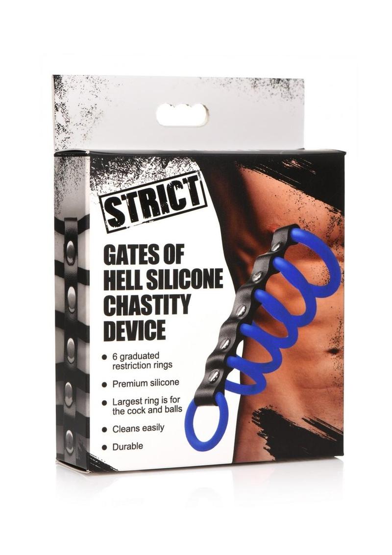 Load image into Gallery viewer, Strict Gates Of Hell Silicone Chastity Device - Black/Blue
