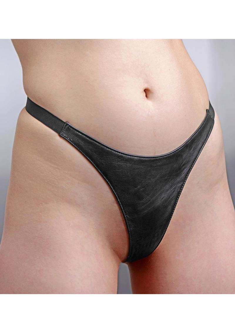 Load image into Gallery viewer, Strict Leather Spiked Leather Thong Panties - Black - Small
