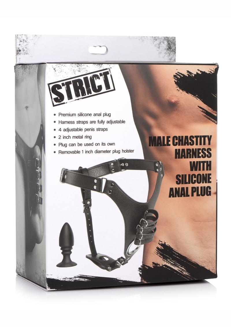 Load image into Gallery viewer, Strict Male Chastity Harness with Silicone Anal Plug - Black
