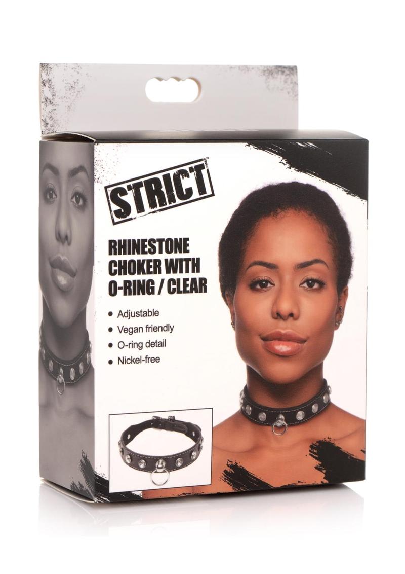 Load image into Gallery viewer, Strict Rhinestone Choker with O-Ring - Black/Clear
