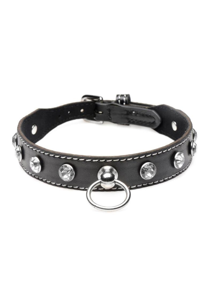 Strict Rhinestone Choker with O-Ring - Black/Clear